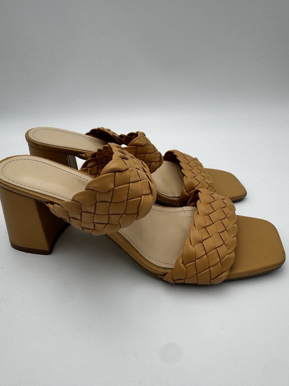Tan Braided Block Heel Sandals Women’s EUR 40